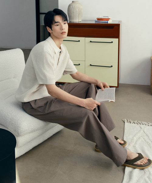 [COUTURE]Wide one tuck nylon full banding pants - 2color