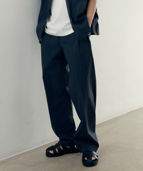 [COUTURE]Wide one tuck nylon full banding pants - 2color