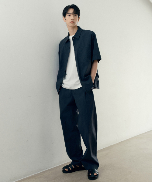 [COUTURE]Wide one tuck nylon full banding pants - 2color