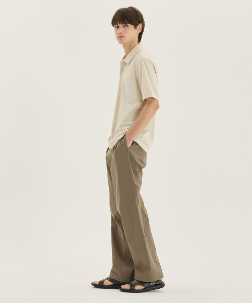 [COUTURE]Wide one tuck nylon full banding pants - 2color