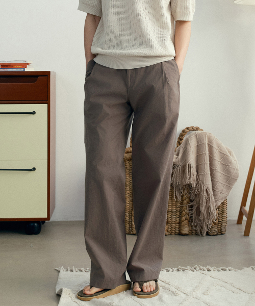 [COUTURE]Wide one tuck nylon full banding pants - 2color
