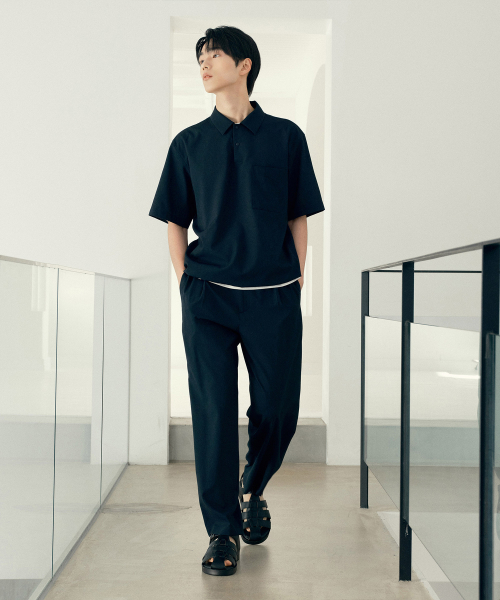 [Air Cool] One-tuck relaxation fit sour black pants - 2color