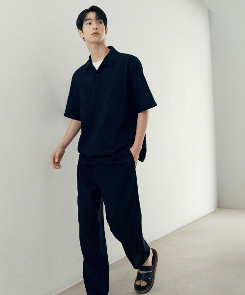 [Air Cool] One-tuck relaxation fit sour black pants - 2color