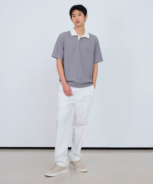 White one tuck relaxes fit linen like banding pants