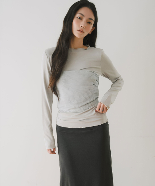 MOCK NECK LONG SLEEVE TOP, LIGHT GREY