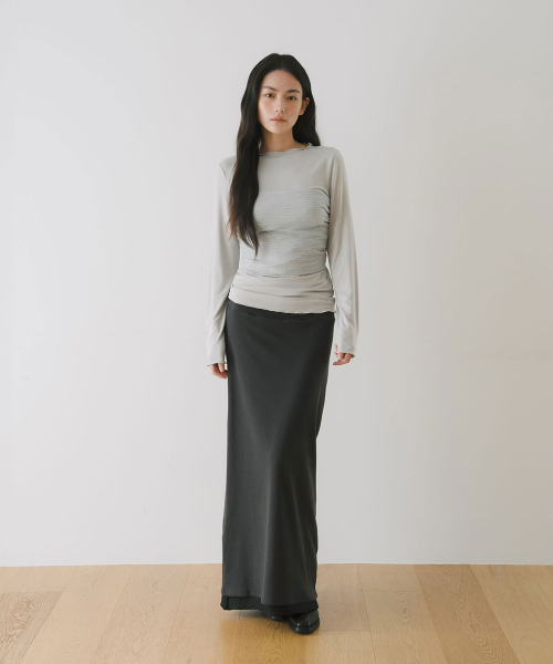 MOCK NECK LONG SLEEVE TOP, LIGHT GREY
