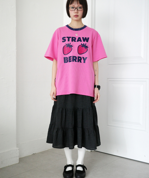 Check Banding Long skirt [Charcoal]