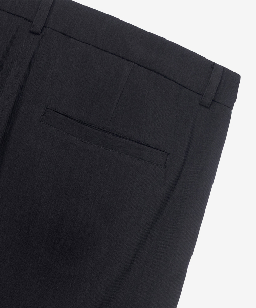 [COUTURE]Black wide one-tuck washer processed string full banding pants