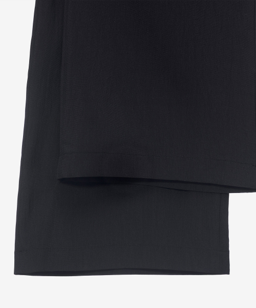 [COUTURE]Black wide one-tuck washer processed string full banding pants