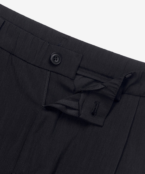 [COUTURE]Black wide one-tuck washer processed string full banding pants