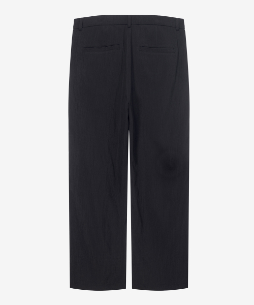 [COUTURE]Black wide one-tuck washer processed string full banding pants