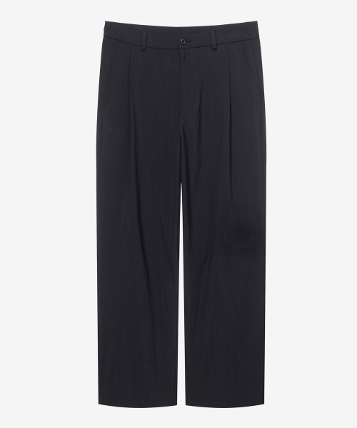 [COUTURE]Black wide one-tuck washer processed string full banding pants
