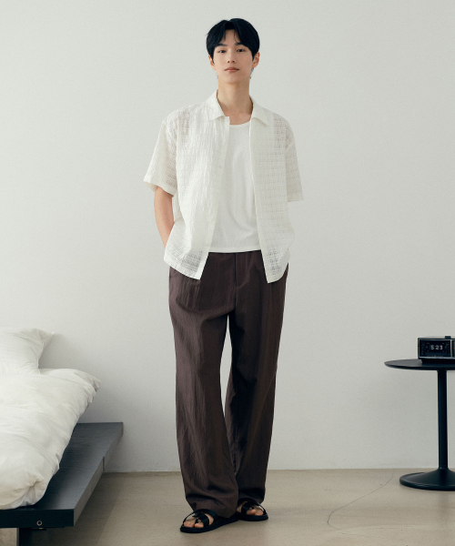 [COUTURE]wide one-tuck full banding pants - 2color