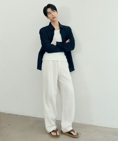 [COUTURE]wide one-tuck full banding pants - 2color