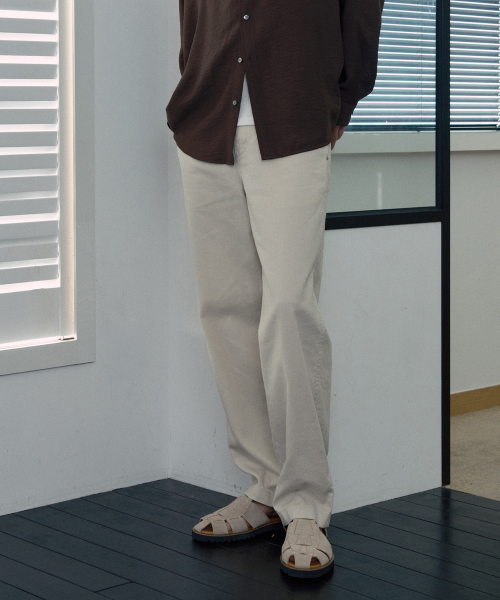 [COUTURE]Semi-wide linen blend cream tissue deformation pants