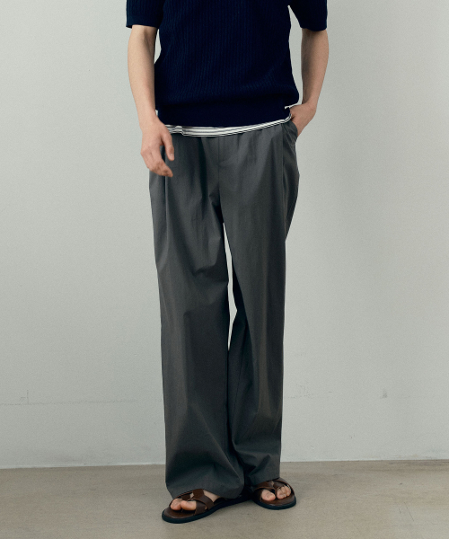 [COUTURE]Wide one tuck nylon mixed string banding pants - 2color