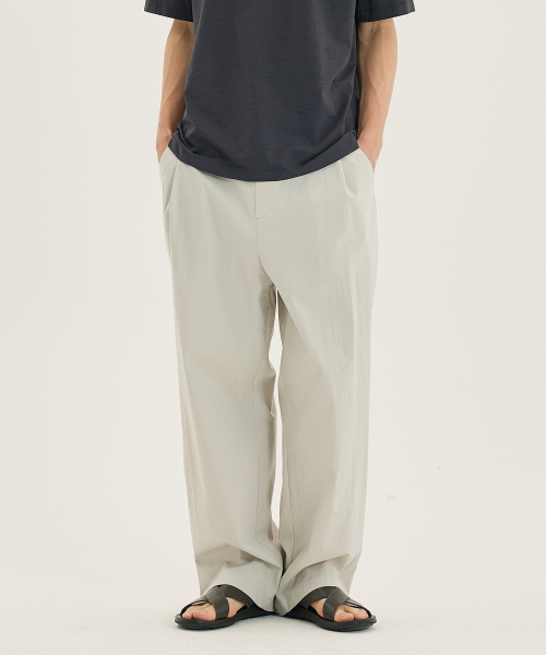 [COUTURE]Wide one tuck nylon mixed string banding pants - 2color