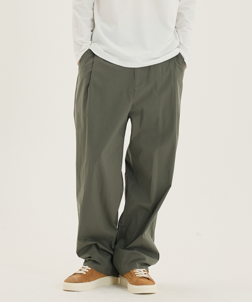 [COUTURE]Wide one tuck nylon mixed string banding pants - 2color