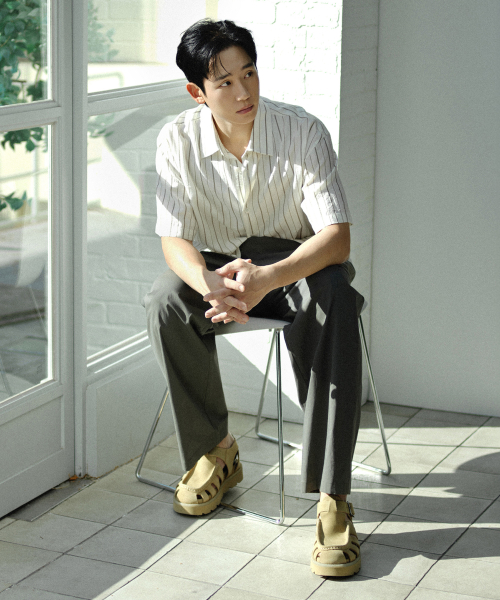[COUTURE]Wide one tuck nylon mixed string banding pants - 2color