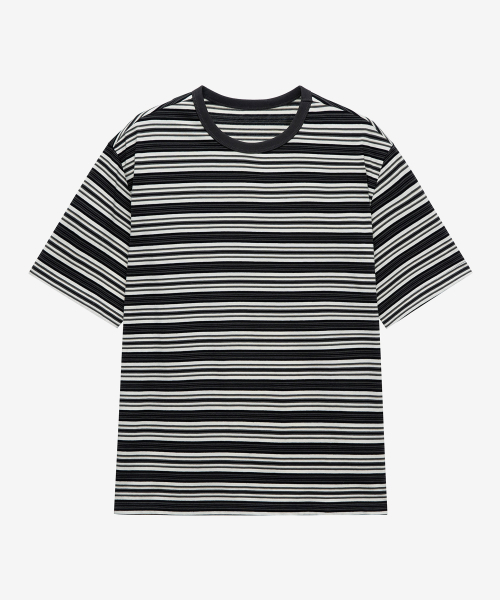 Cotton 100% Multi-Stripe Oversized Fit Short Sleeve T-shirt - 2color