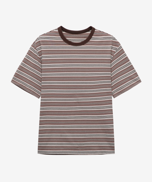 Cotton 100% Multi-Stripe Oversized Fit Short Sleeve T-shirt - 2color