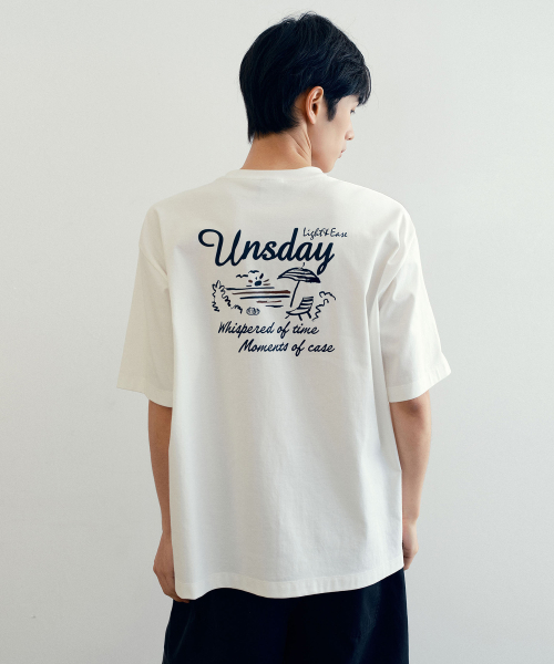 [UNS]Air Cool_Back Point Oversized Fit White Short-Sleeved T-shirt