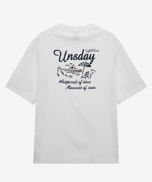 [UNS]Air Cool_Back Point Oversized Fit White Short-Sleeved T-shirt