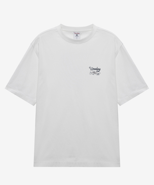 [UNS]Air Cool_Back Point Oversized Fit White Short-Sleeved T-shirt