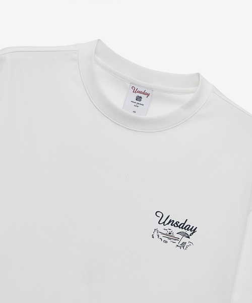 [UNS]Air Cool_Back Point Oversized Fit White Short-Sleeved T-shirt