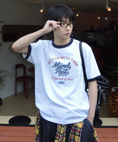 [UNS]Dogood_Lettering Oversized Fit Ringer Short Sleeve T-Shirt - 2color