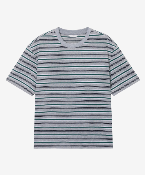 [ON]Multi-stripe cropped short-sleeved T-shirt - 2 colors