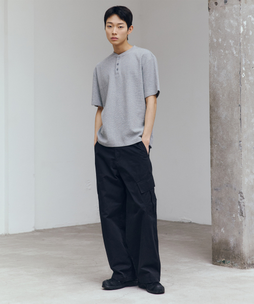 Waffle Henley Neck Daily Short Sleeve T-shirt - 3color