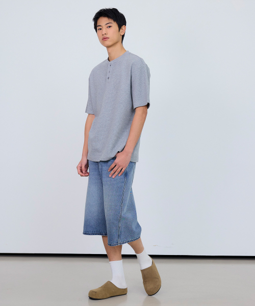 Waffle Henley Neck Daily Short Sleeve T-shirt - 3color