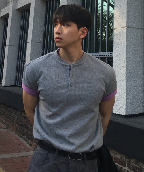 Waffle Henley Neck Daily Short Sleeve T-shirt - 3color