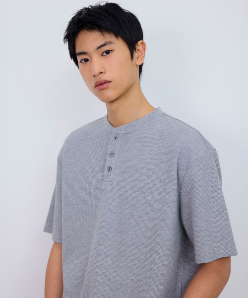 [SET][Henry neck cropped] Daily short-sleeved T-shirt - 3color