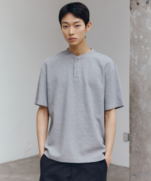 [SET][Henry neck cropped] Daily short-sleeved T-shirt - 3color