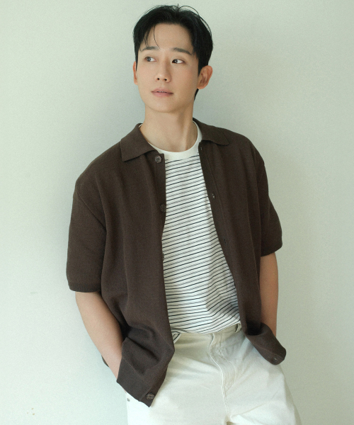 [COUTURE]Linen Blended Semi-Overfit Collar Short Sleeve Cardigan - 2color