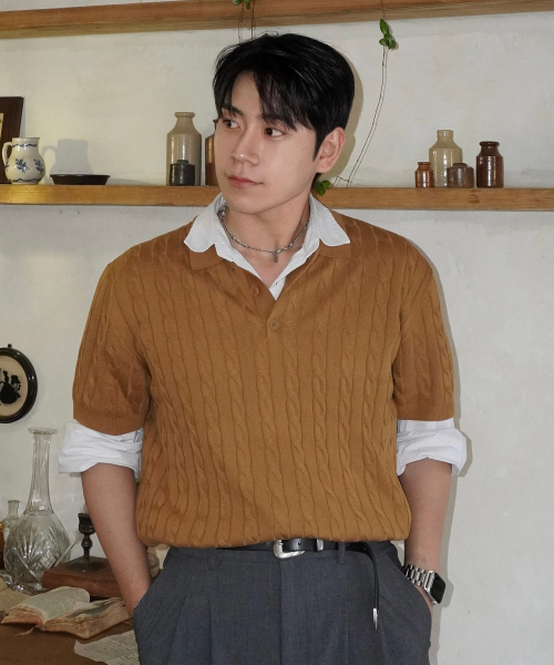 [ON][Choose Collar Round] Linen Like Cable Oversized Fit Short Sleeve Knitwear - 6color