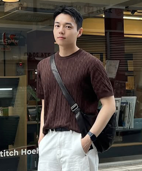 [ON][Choose Collar Round] Linen Like Cable Oversized Fit Short Sleeve Knitwear - 6color