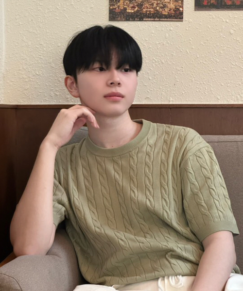[ON][Choose Collar Round] Linen Like Cable Oversized Fit Short Sleeve Knitwear - 6color