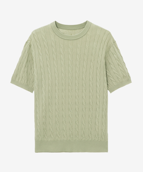 [ON][Choose Collar Round] Linen Like Cable Oversized Fit Short Sleeve Knitwear - 6color