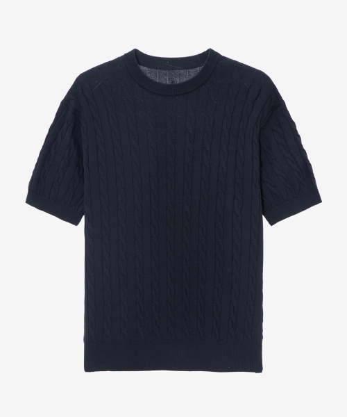 [ON][Choose Collar Round] Linen Like Cable Oversized Fit Short Sleeve Knitwear - 6color