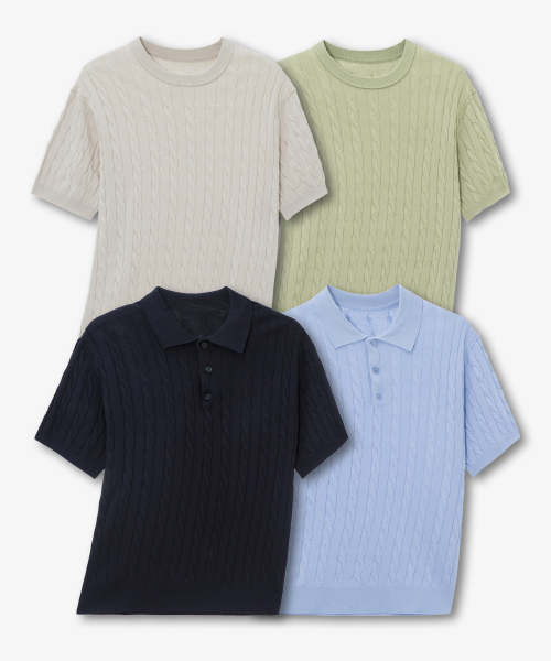 [ON][Choose Collar Round] Linen Like Cable Oversized Fit Short Sleeve Knitwear - 6color