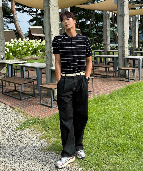 [ON]Linen Like Henley Neck Oversized Fit Short-Sleeved Knitwear - 5color
