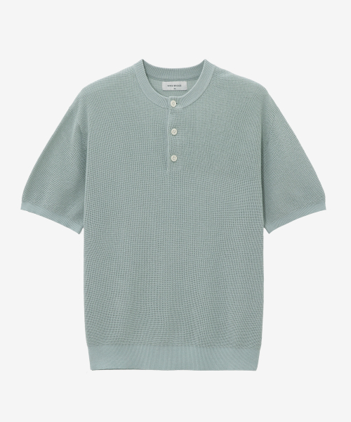 [2PACK][ON]Linen Like Henley Neck Oversized Fit Short-Sleeved Knitwear - 5color