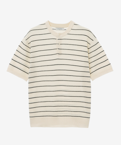 [2PACK][ON]Linen Like Henley Neck Oversized Fit Short-Sleeved Knitwear - 5color