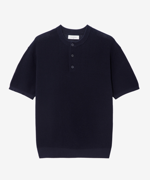 [2PACK][ON]Linen Like Henley Neck Oversized Fit Short-Sleeved Knitwear - 5color