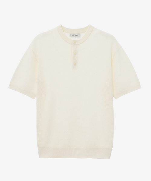 [2PACK][ON]Linen Like Henley Neck Oversized Fit Short-Sleeved Knitwear - 5color