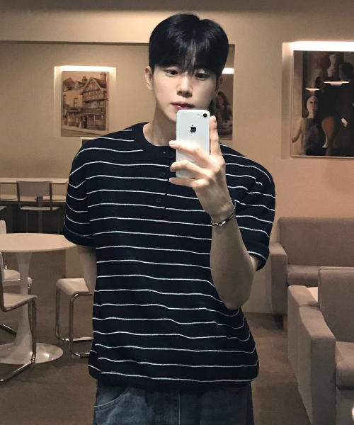 [2PACK][ON]Linen Like Henley Neck Oversized Fit Short-Sleeved Knitwear - 5color
