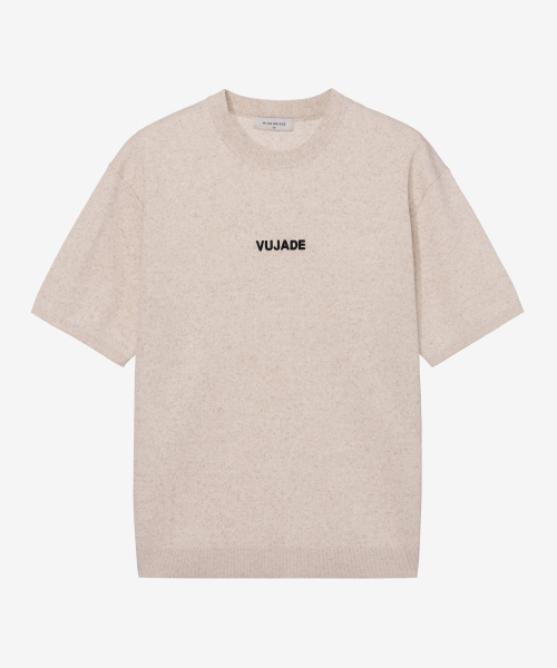 [COUTURE]Lettering Semi Oversized Fit Beige Short-Sleeved Knitwear